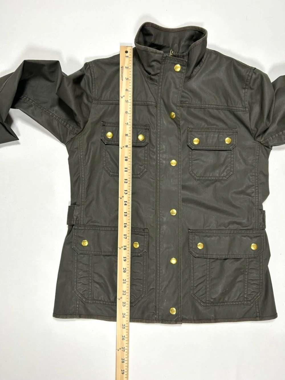 J Crew Downtown Field Jacket Women’s Small Waxed Cotton Army Green Military Snap